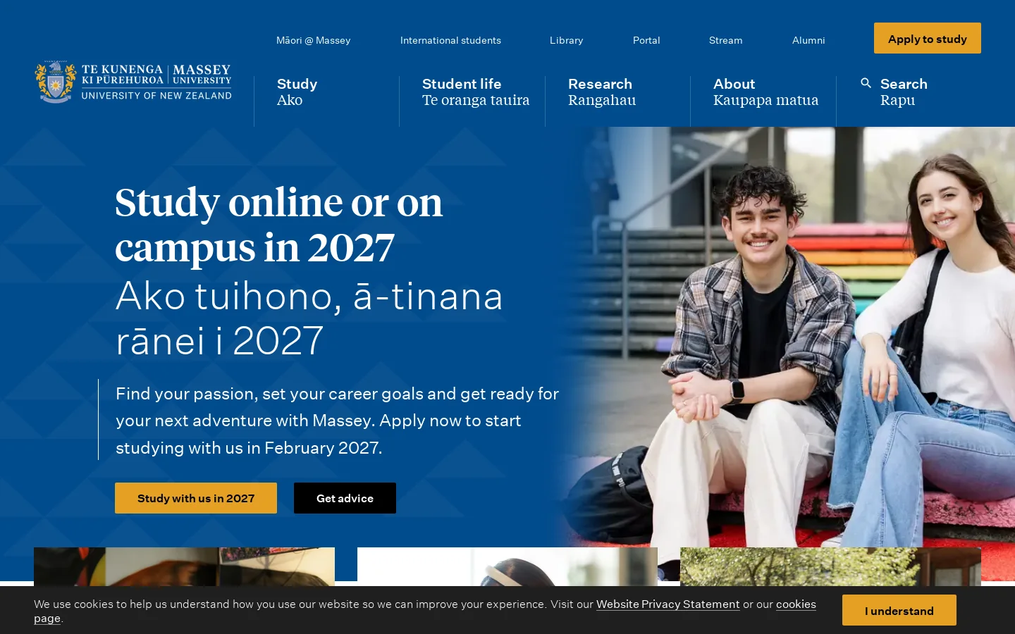 Massey University Homepage screenshot
