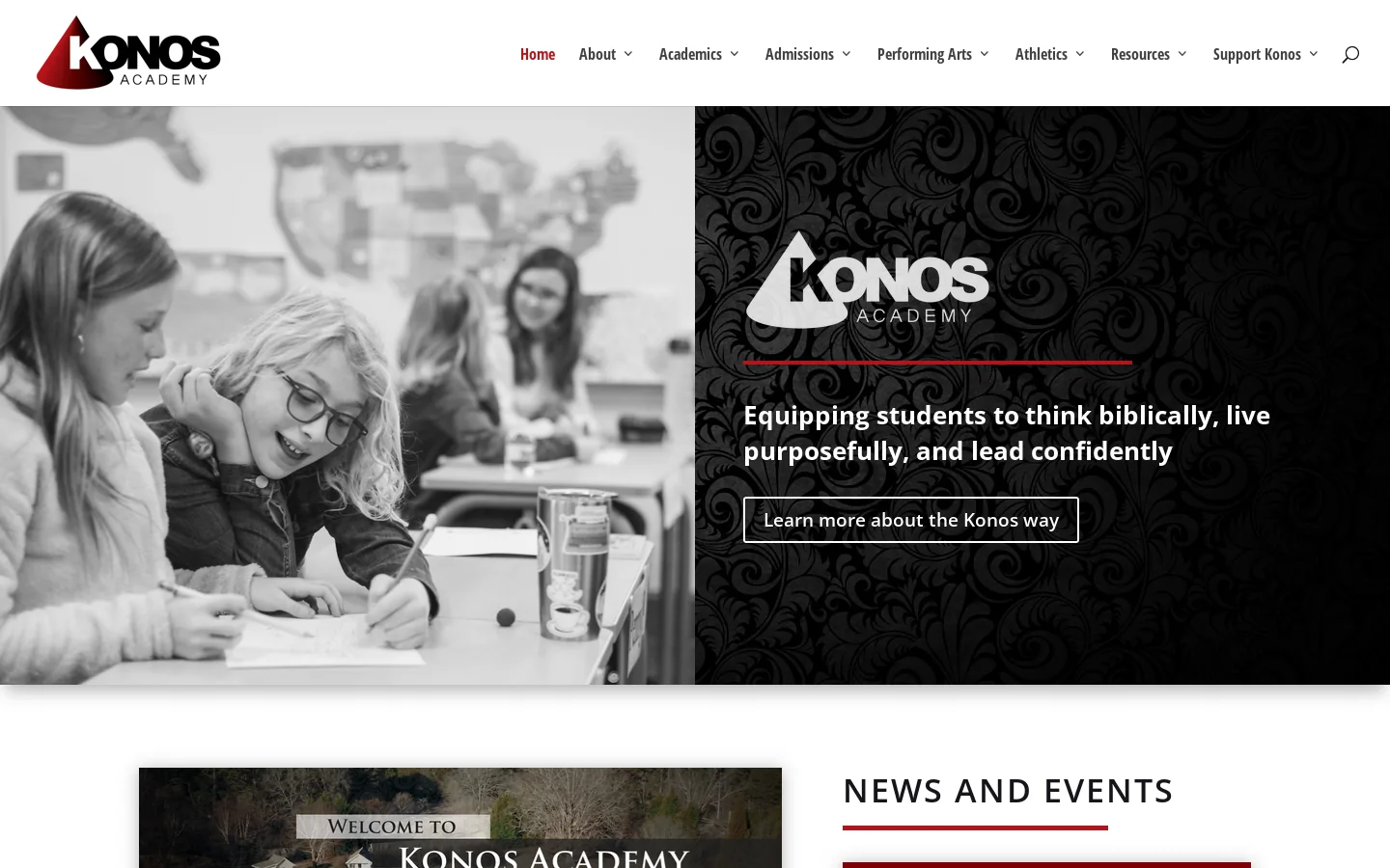 Konos Academy Homepage screenshot