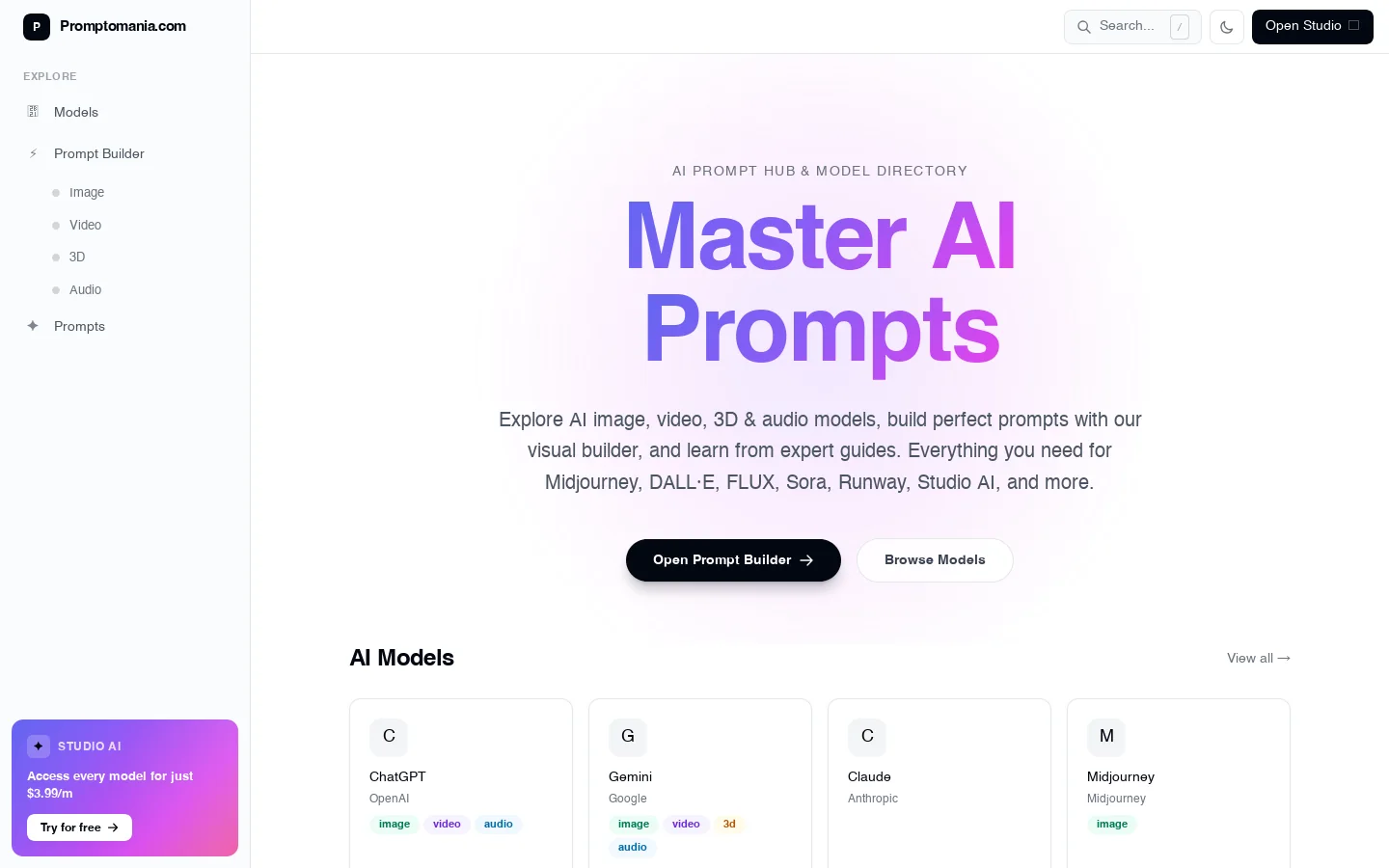 Promptomania Homepage screenshot