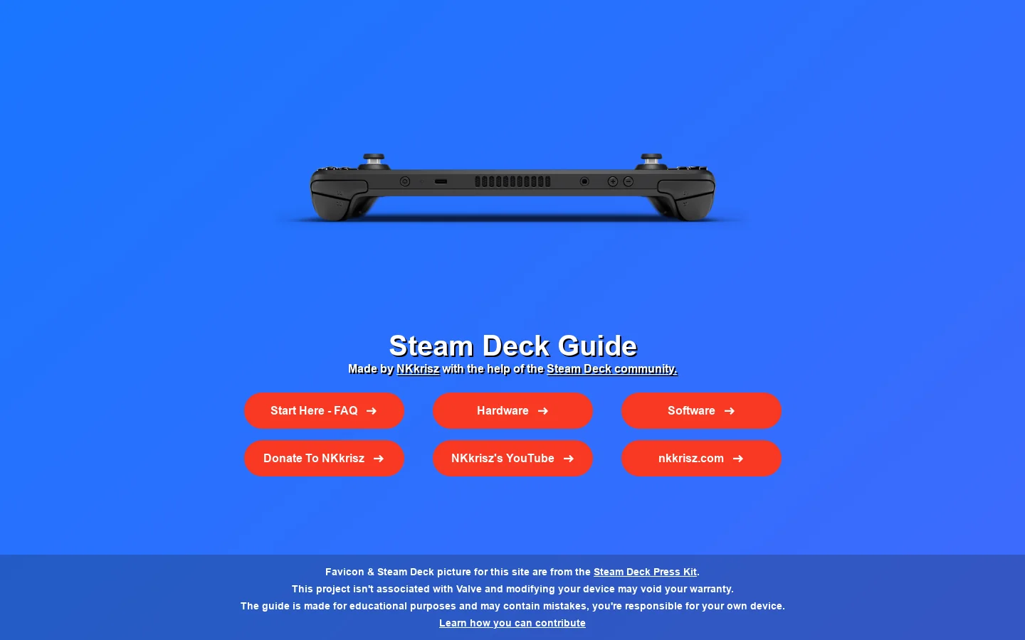 Steam Deck Guide Homepage screenshot