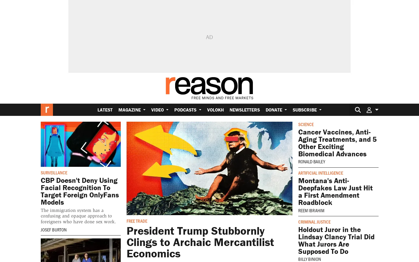 Reason Magazine Homepage screenshot
