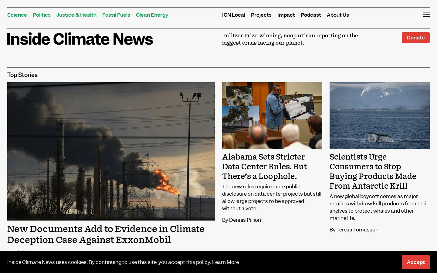 Inside Climate News Homepage screenshot