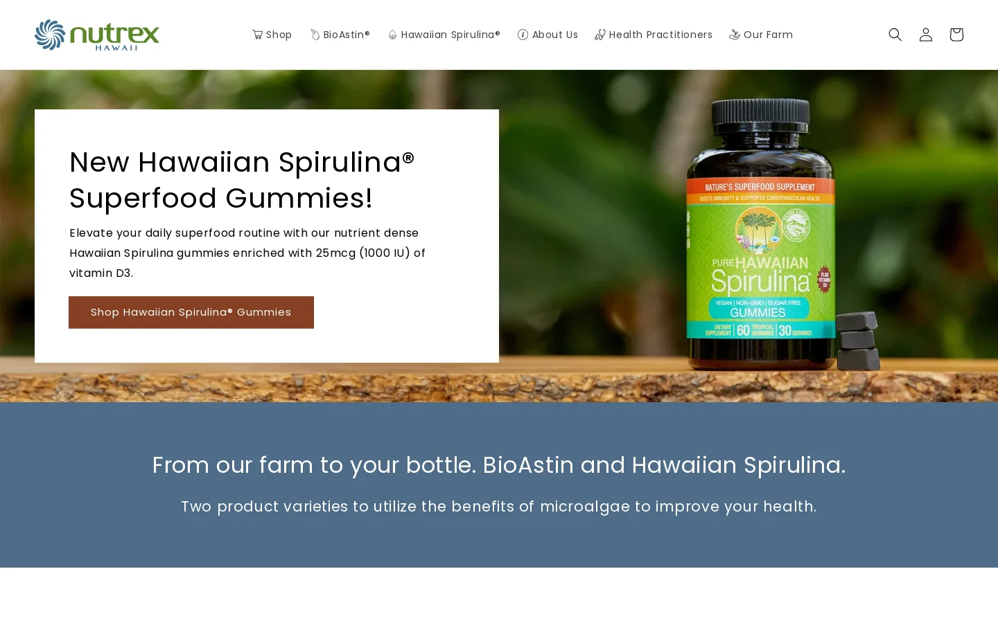 Nutrex Hawaii Homepage screenshot
