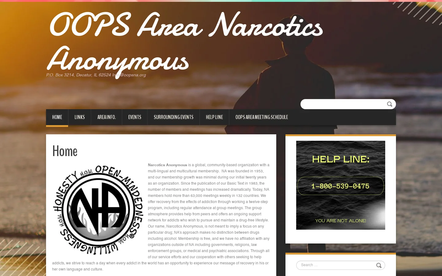 OOPS Area Narcotics Anonymous | P.O. Box 3214, Decatur, IL 62524 Info@oopsna.org Homepage screenshot