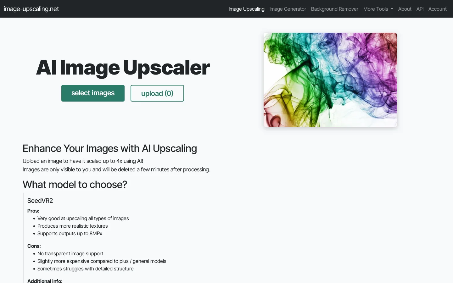 Free AI Image Upscaler | No Sign-Up, No Watermarks, Up to 16K Homepage screenshot