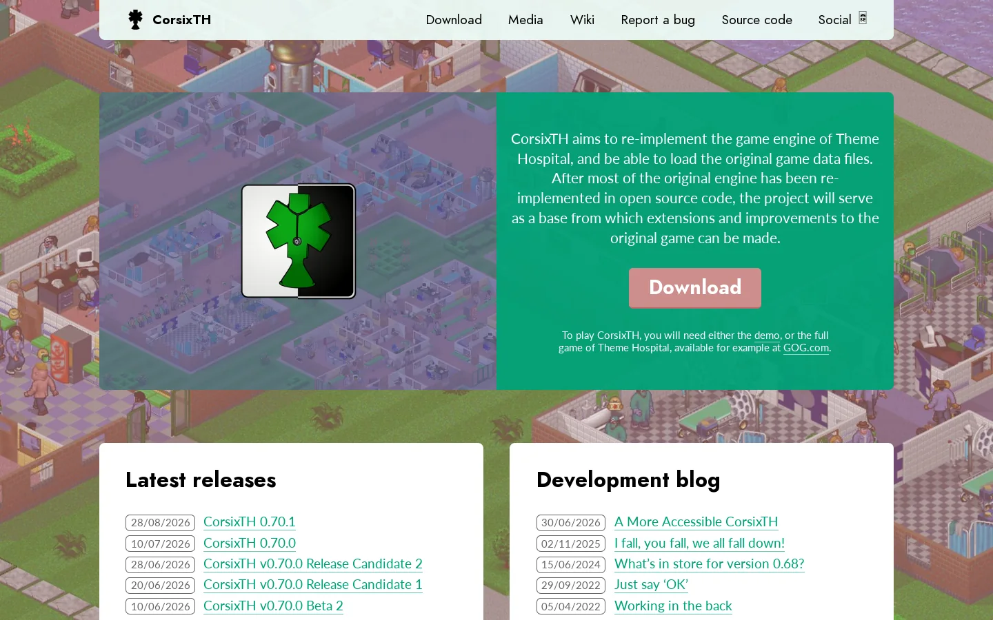 CorsixTH Homepage screenshot