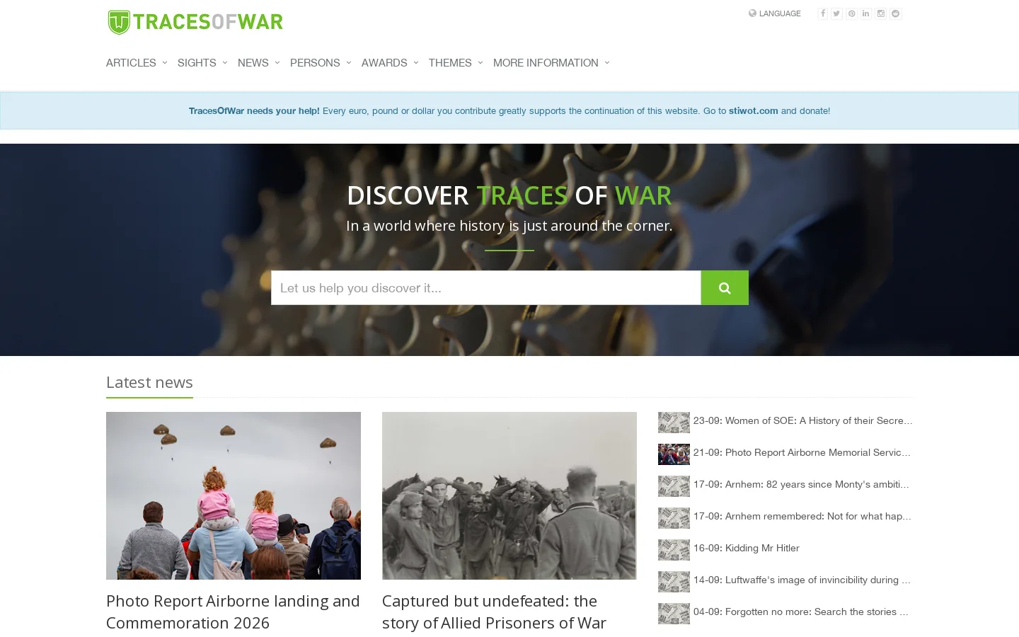 TracesOfWar.com Homepage screenshot
