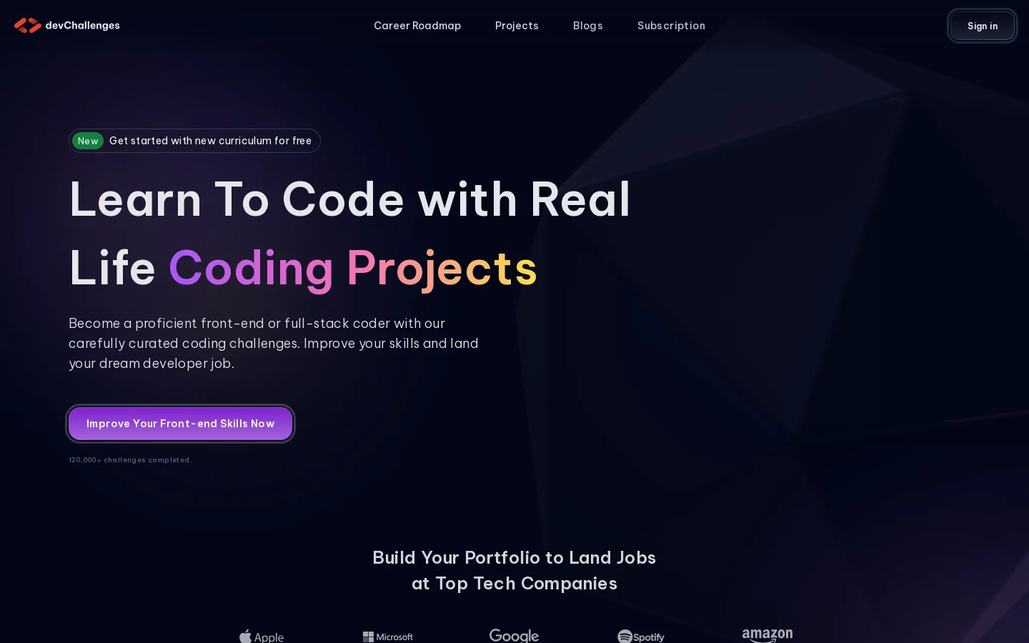 devChallenges Homepage screenshot