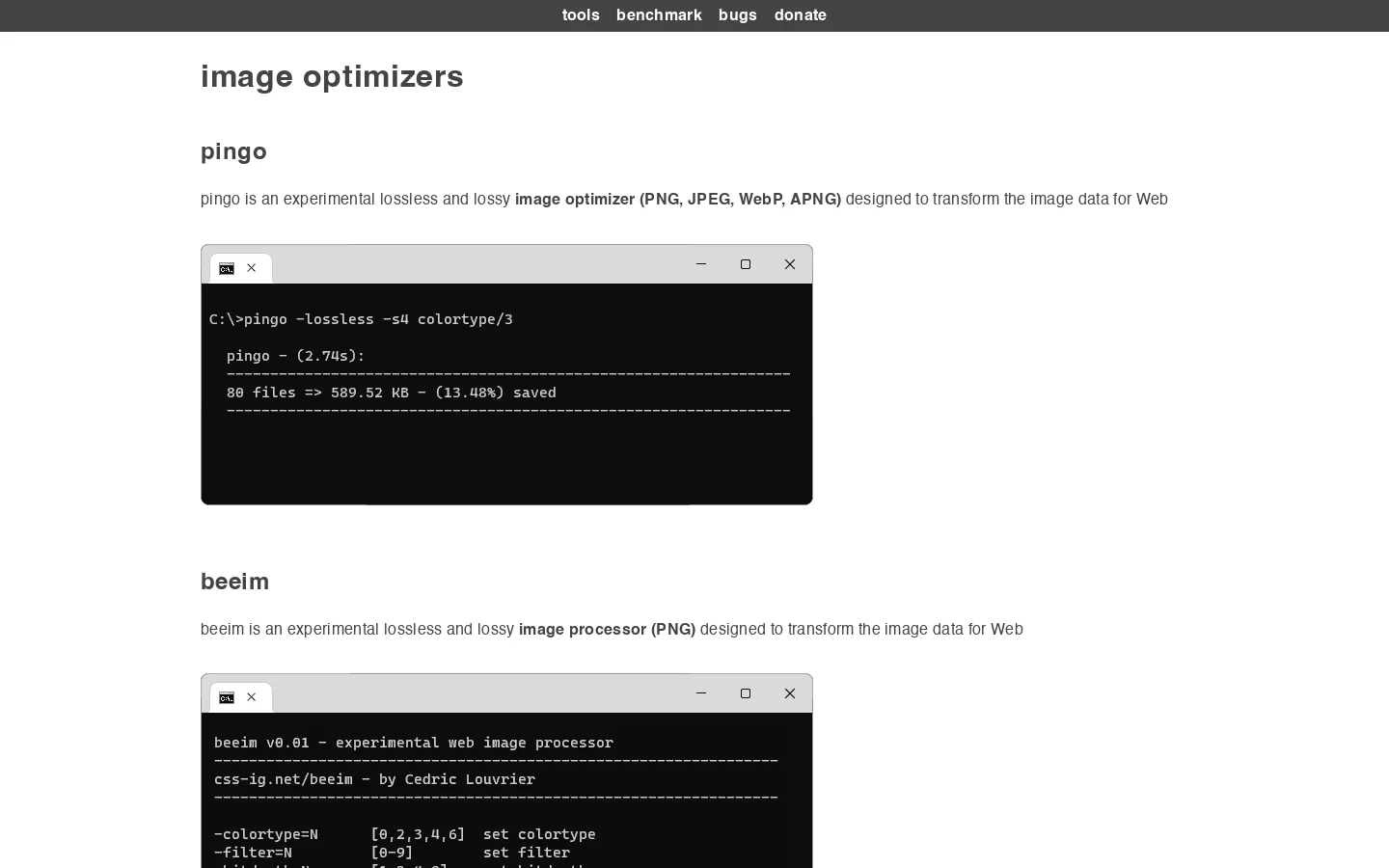 image optimizers Homepage screenshot