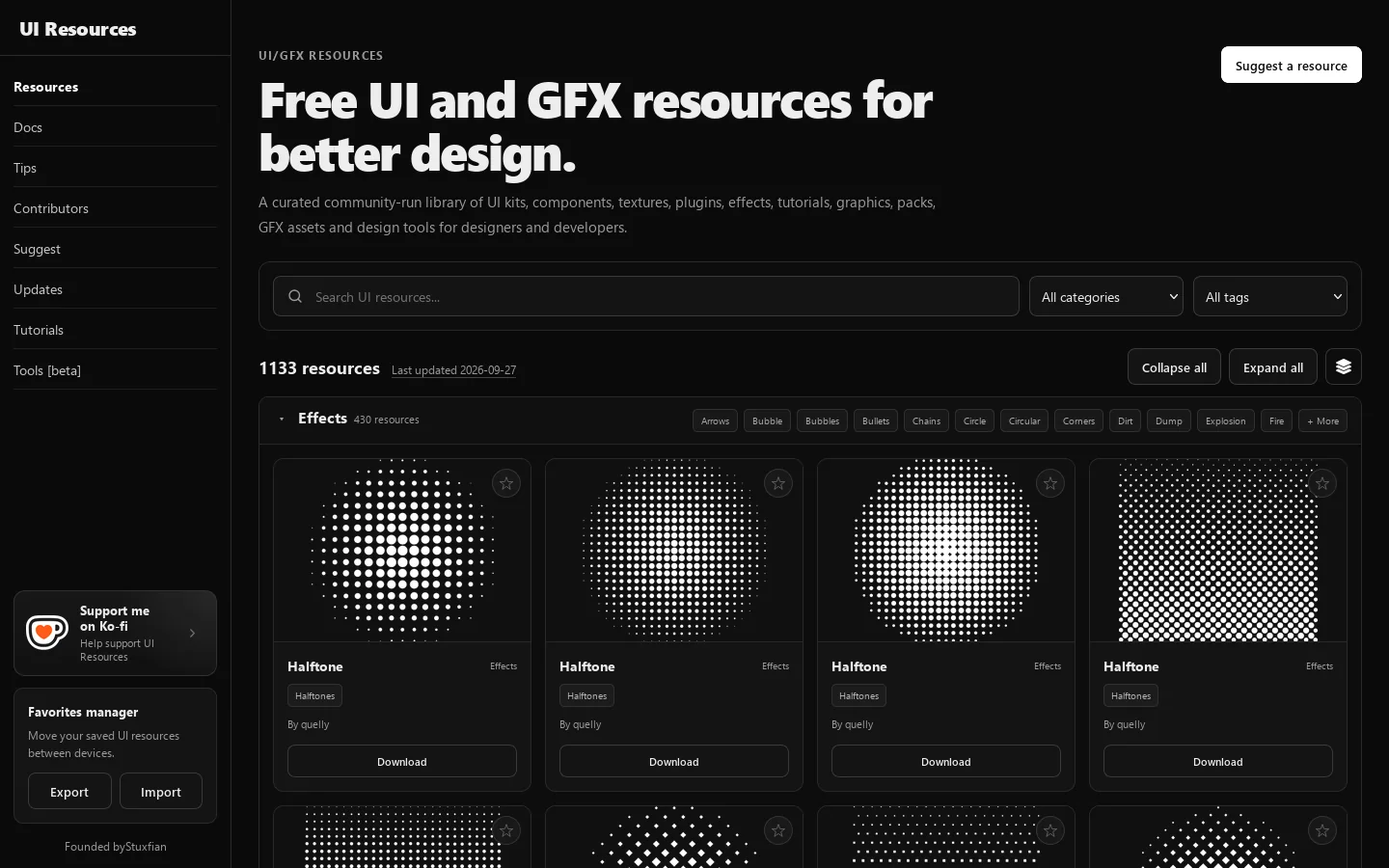 Free UI Resources, Textures, Plugins, Effects & Design Tools | ResourceHub Homepage screenshot