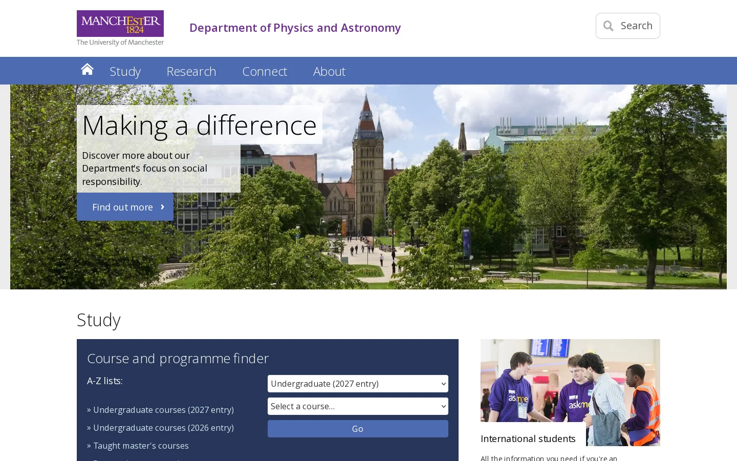 Department of Physics and Astronomy - The University of Manchester Homepage screenshot