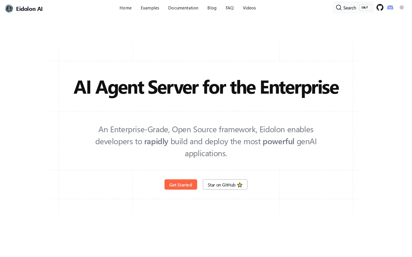 Eidolon -- AI Agent Server for the Enterprise Homepage screenshot