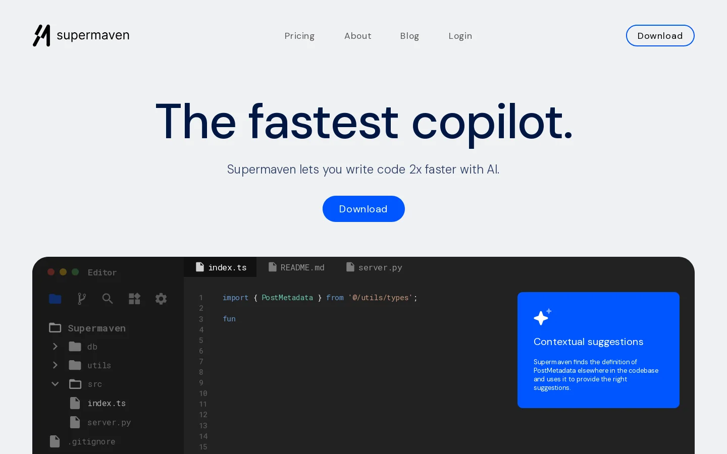 Supermaven Homepage screenshot