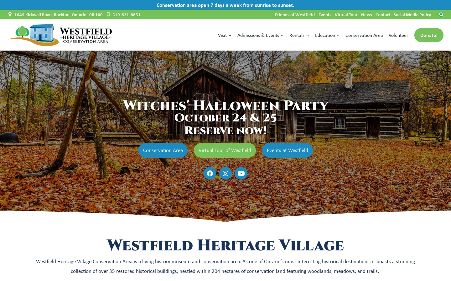 Westfield Heritage Village Homepage screenshot