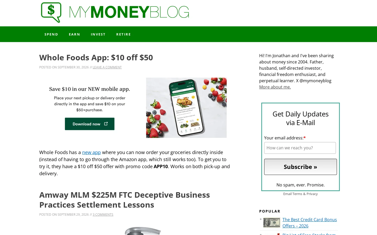 My Money Blog Homepage screenshot