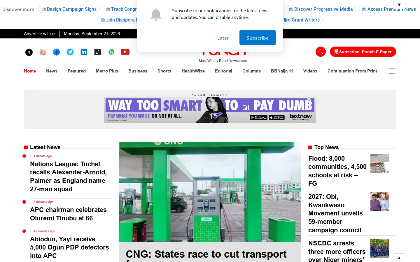 Punch newspapers - Breaking News, Nigerian News & Top Stories Homepage screenshot