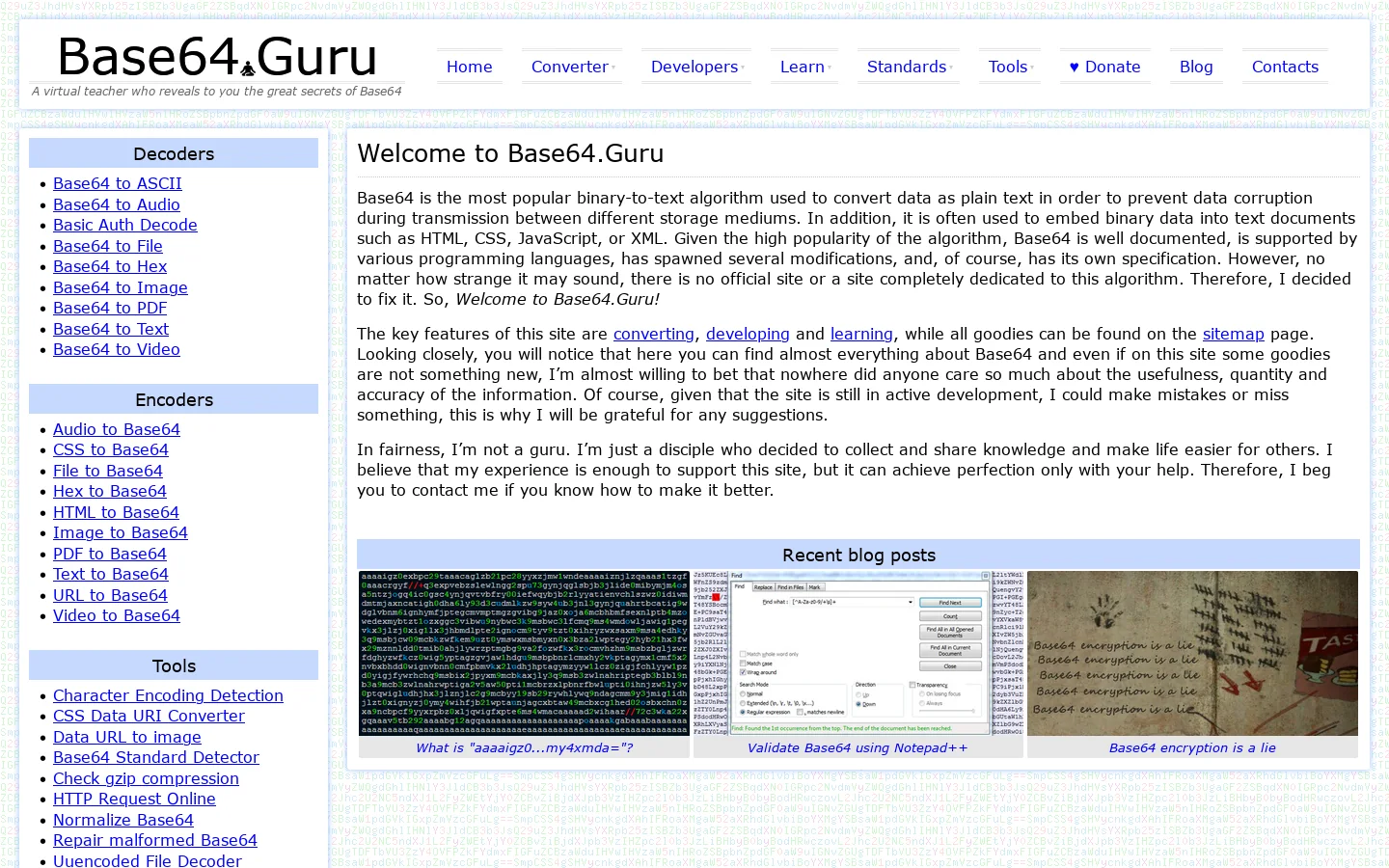 Base64 Homepage screenshot