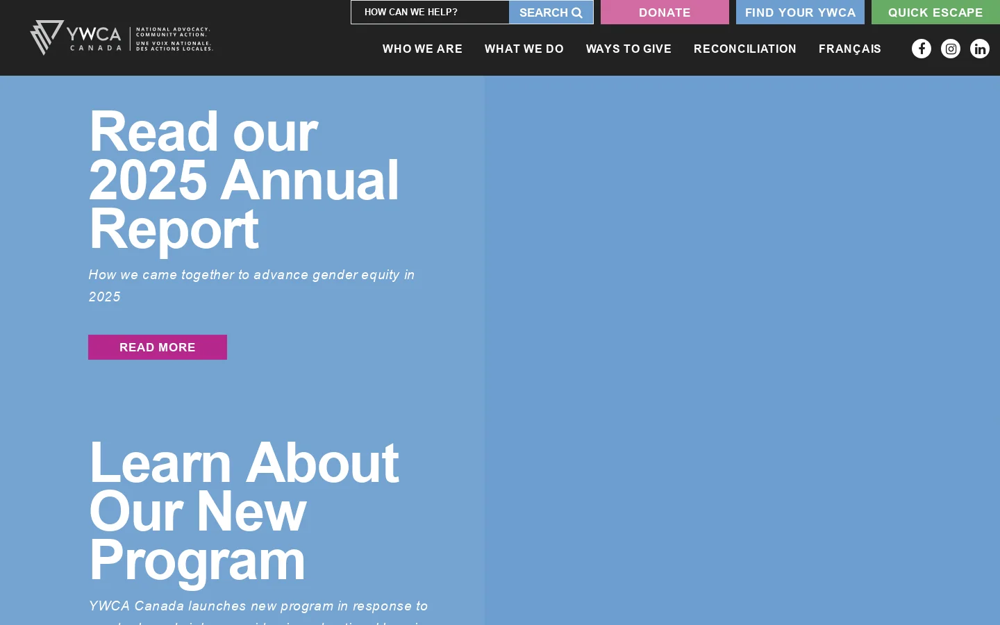 YWCA Canada Homepage screenshot