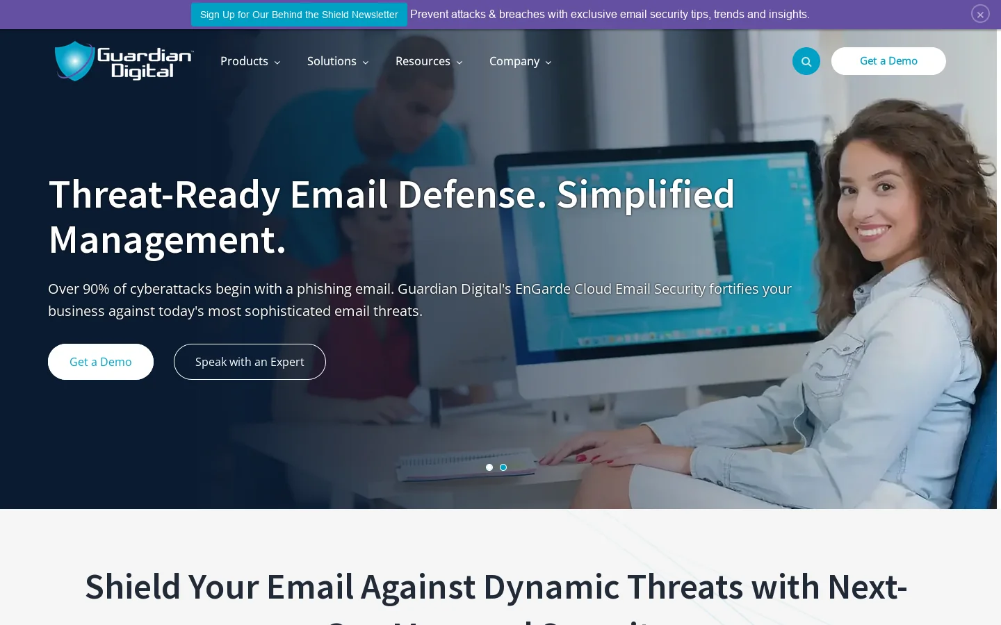 Makes Email Safe For Business: Microsoft 365, Google Workspace. Homepage screenshot