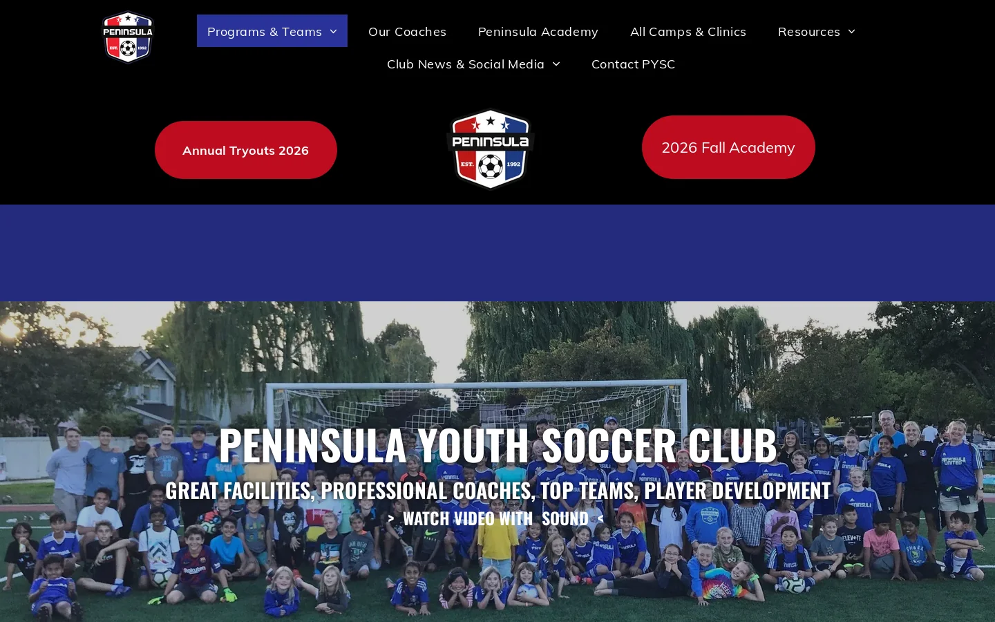 Peninsula Soccer Club Homepage screenshot