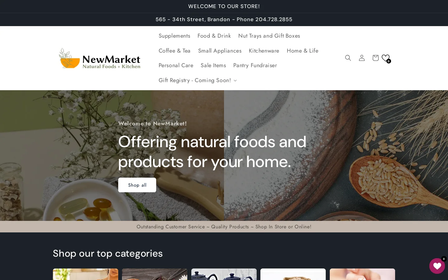 NewMarket Natural Foods + Kitchen Homepage screenshot