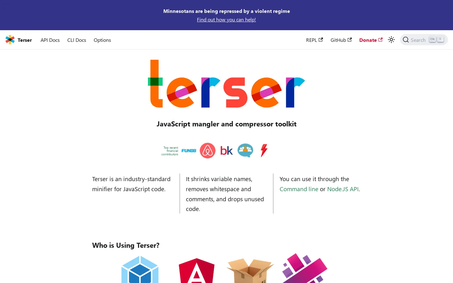 Terser Homepage screenshot