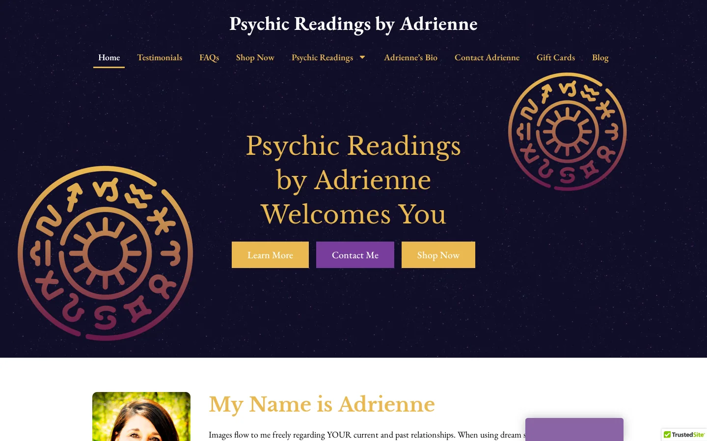 Online Psychic Readings | Psychic Readings by Adrienne Homepage screenshot