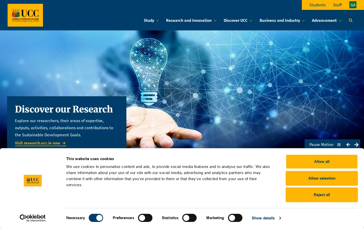 World-class Undergraduate and Postgraduate Education in Ireland - University College Cork Homepage screenshot