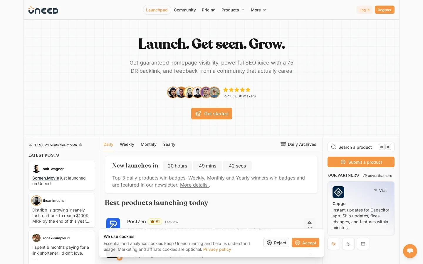 Uneed Homepage screenshot