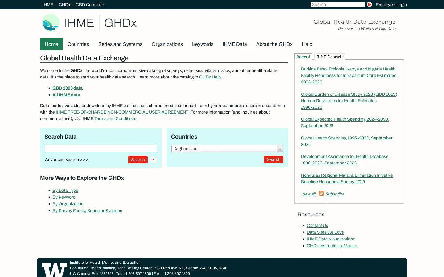 GHDx Homepage screenshot