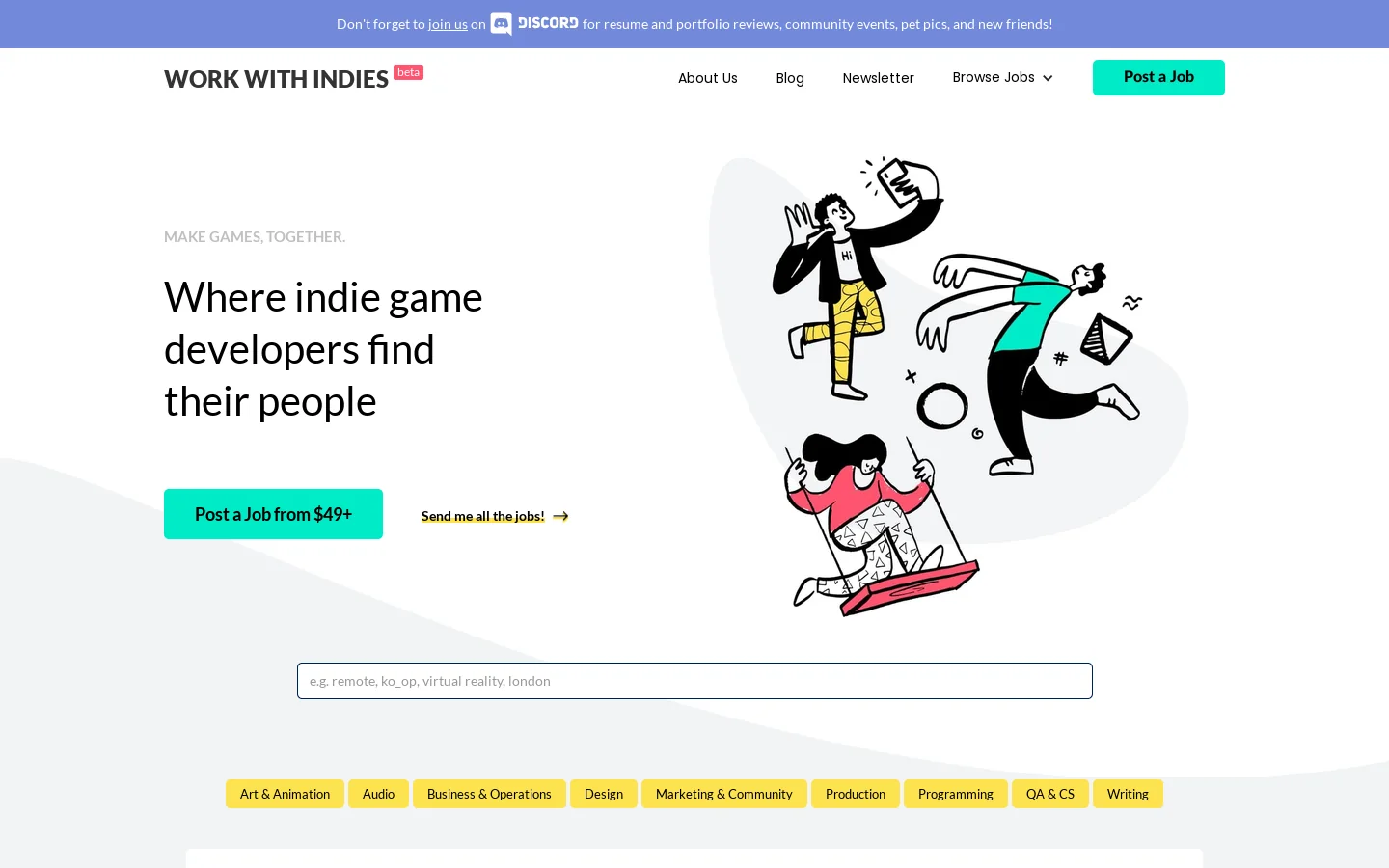 Work With Indies Homepage screenshot