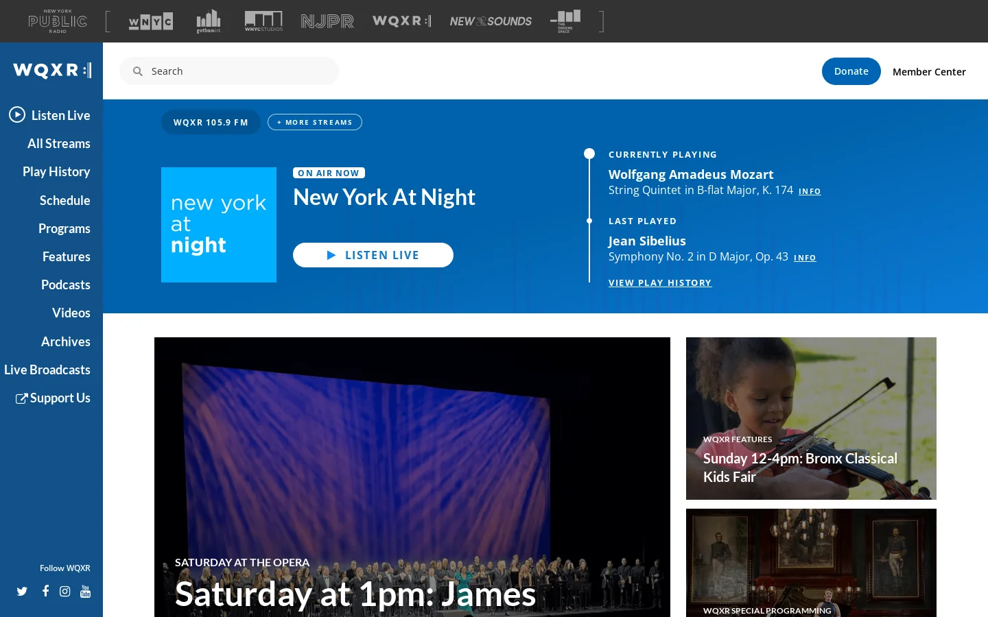 WQXR Homepage screenshot