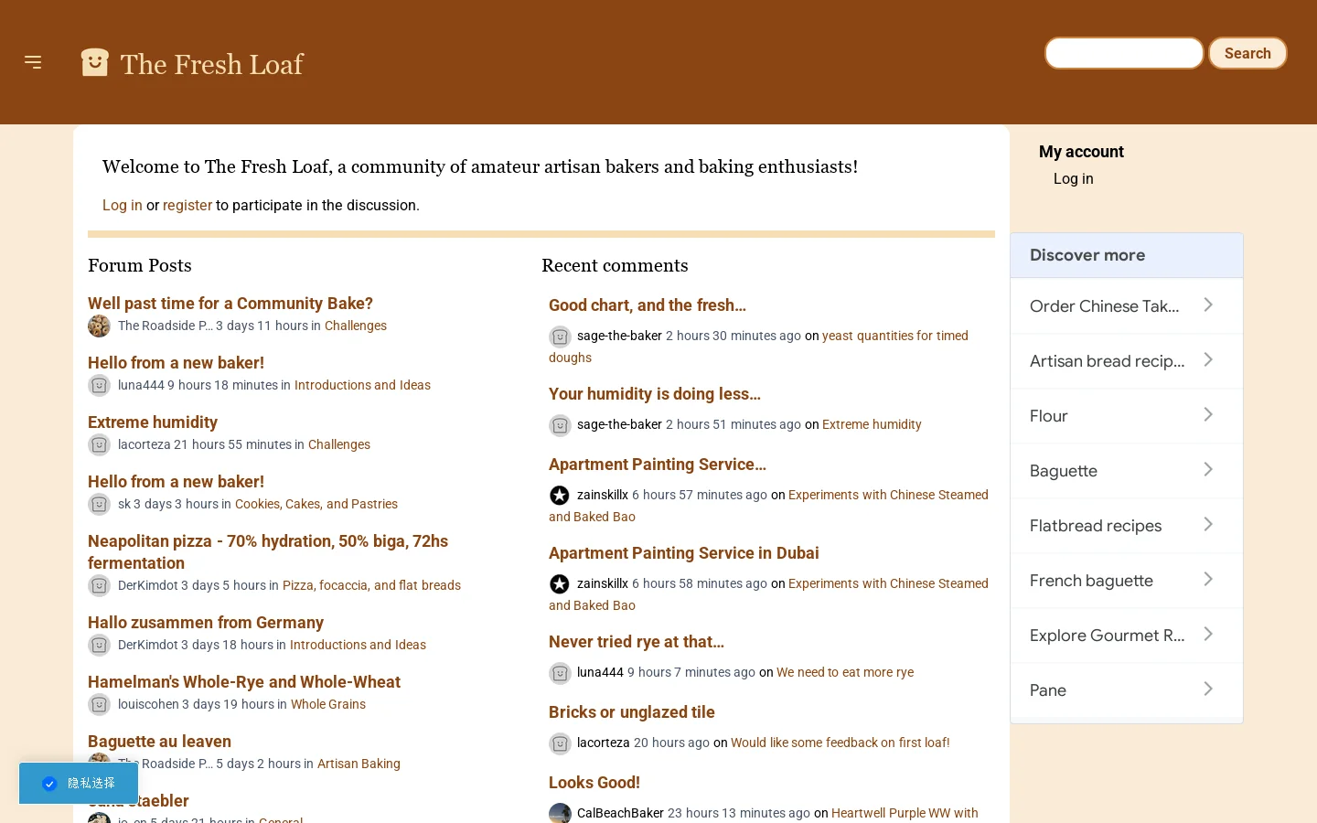 The Fresh Loaf Homepage screenshot