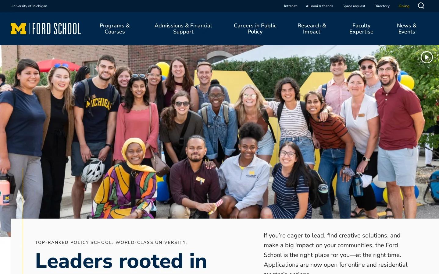 Leaders rooted in service | Gerald R. Ford School of Public Policy Homepage screenshot