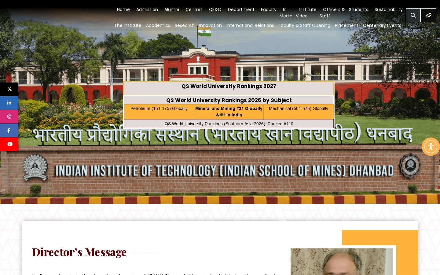 INDIAN INSTITUTE OF TECHNOLOGY (INDIAN SCHOOL OF MINES) DHANBAD Homepage screenshot