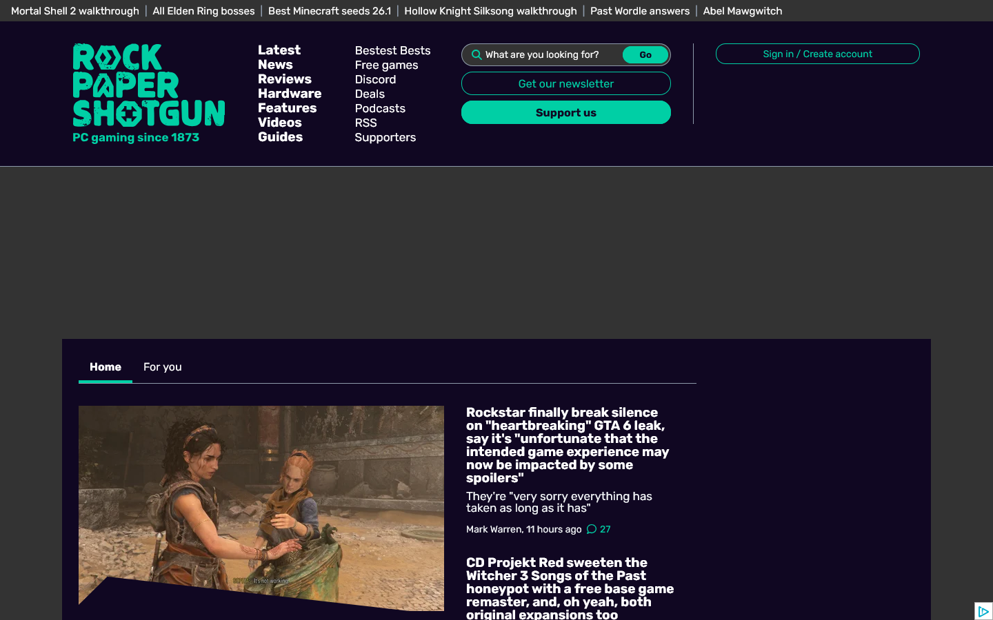 Rock Paper Shotgun Homepage screenshot