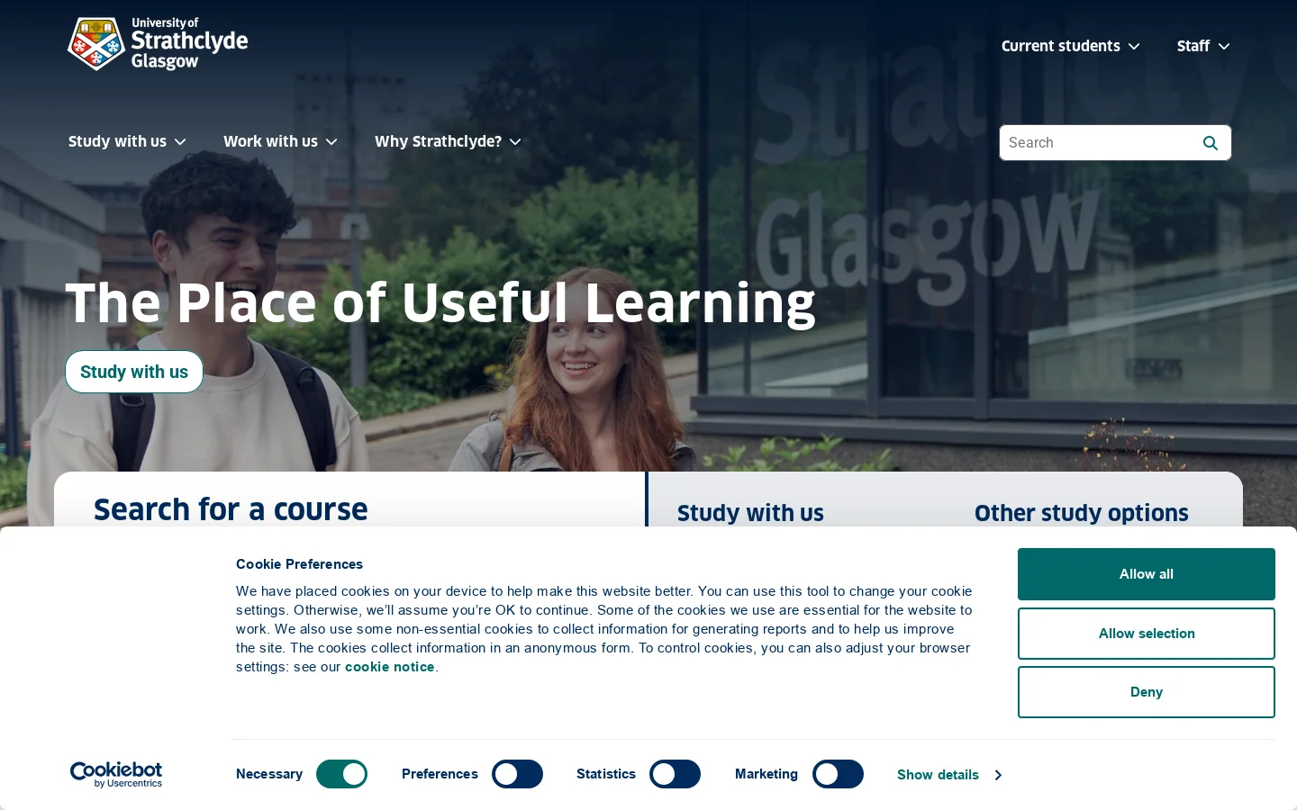 University of Strathclyde, Glasgow Homepage screenshot