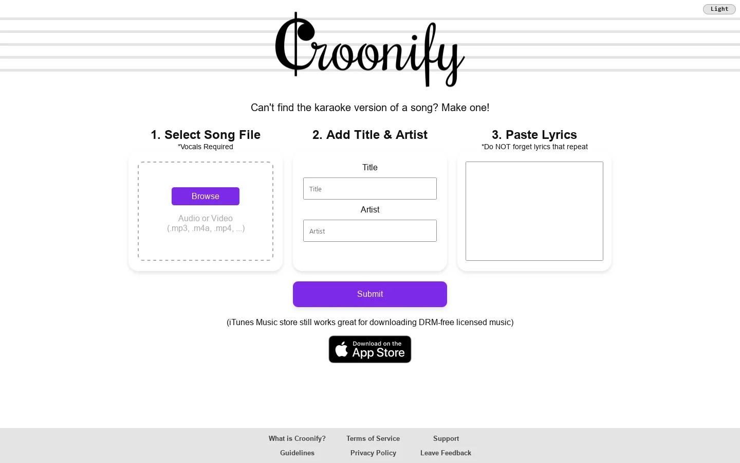 Croonify Homepage screenshot