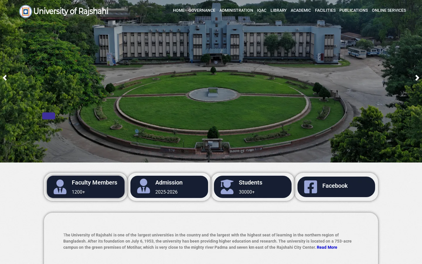 University of Rajshahi – Official website for Rajshahi University Homepage screenshot