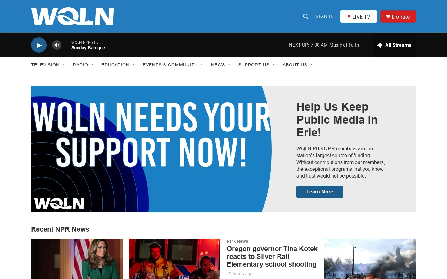 WQLN Homepage screenshot