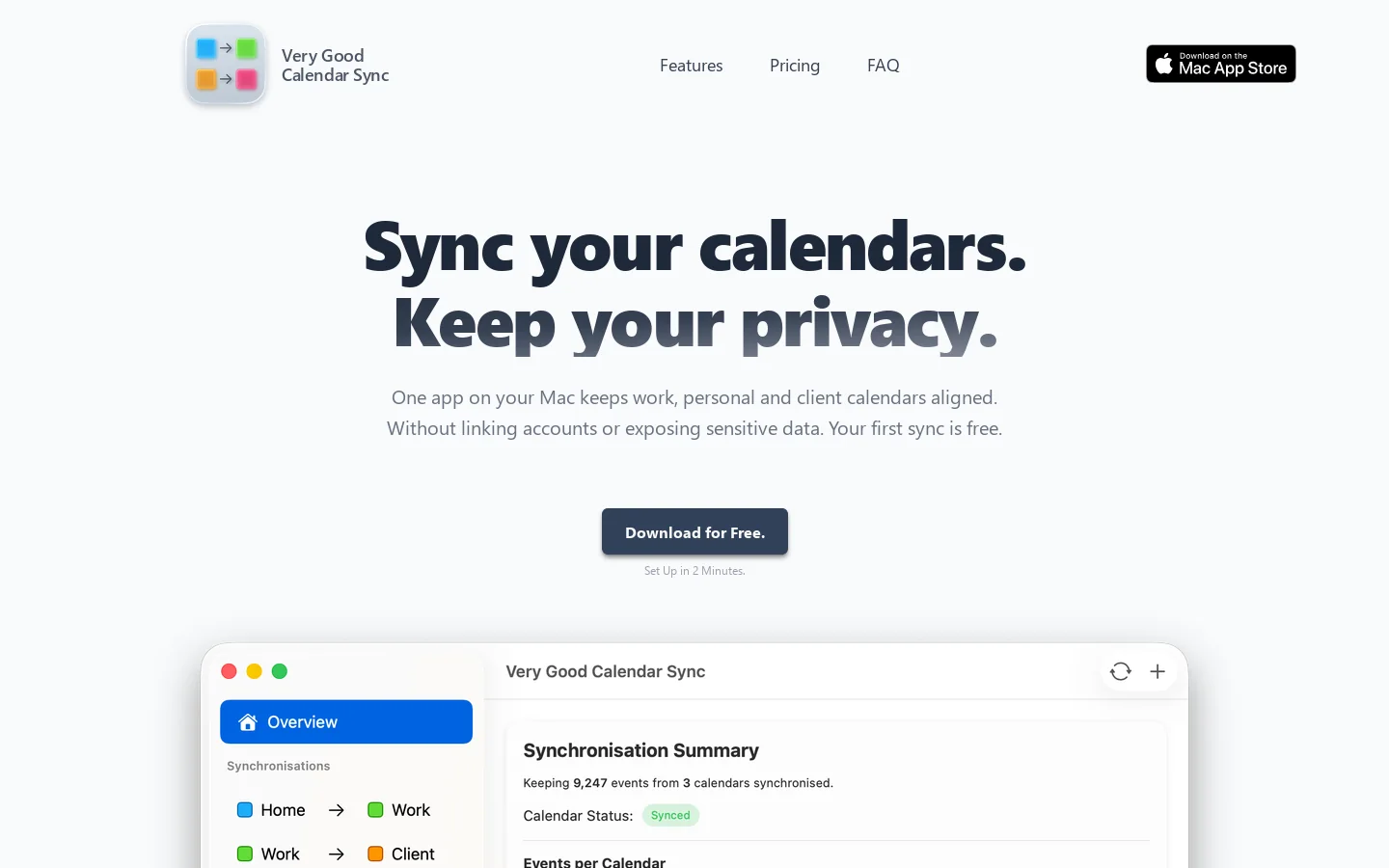 Very Good Calendar Sync Homepage screenshot