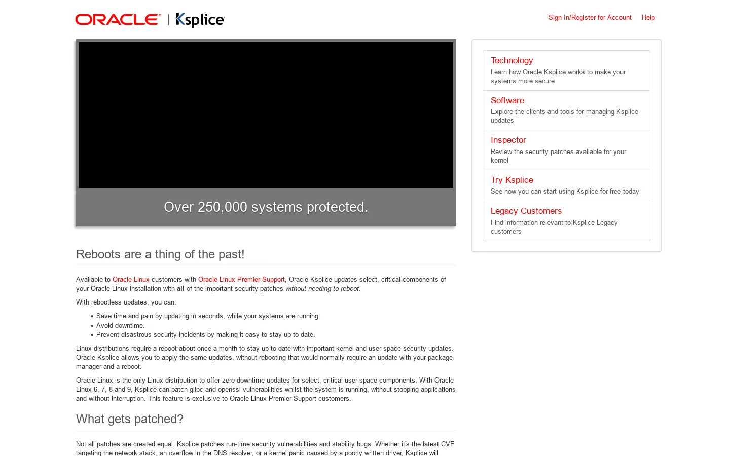 Ksplice Homepage screenshot