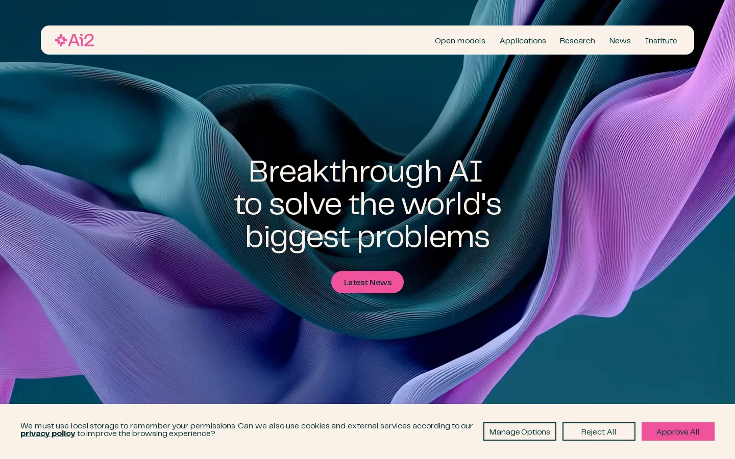 Ai2: Truly open breakthrough AI Homepage screenshot