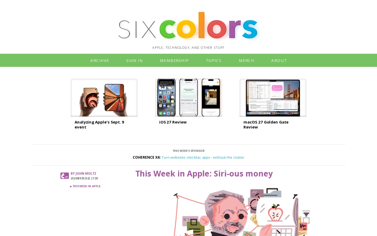 Six Colors Homepage screenshot