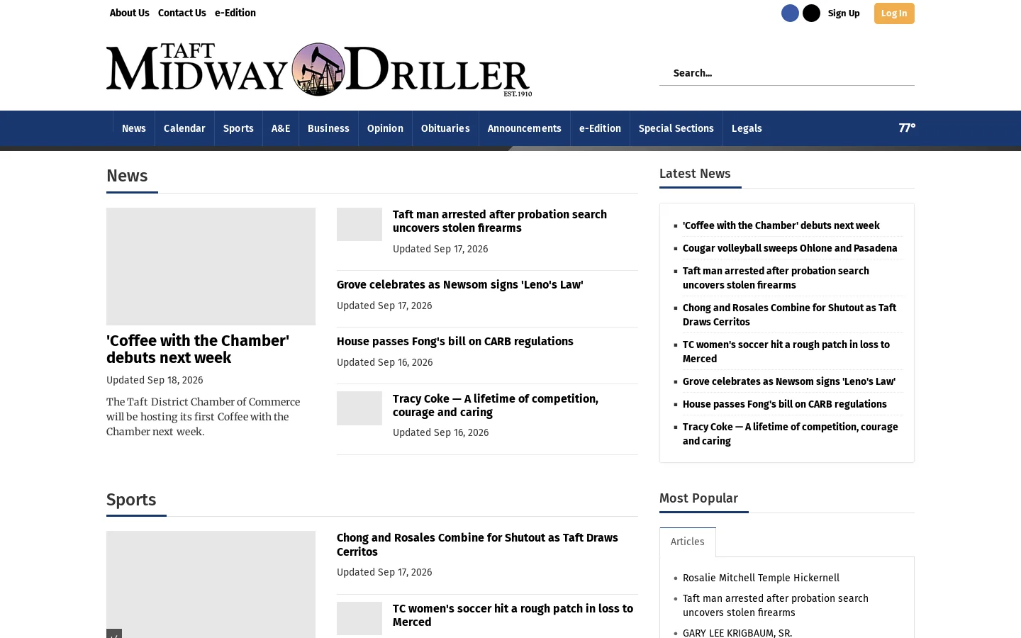 taftmidwaydriller.com Homepage screenshot