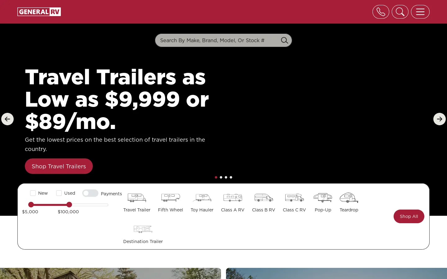General RV Homepage screenshot