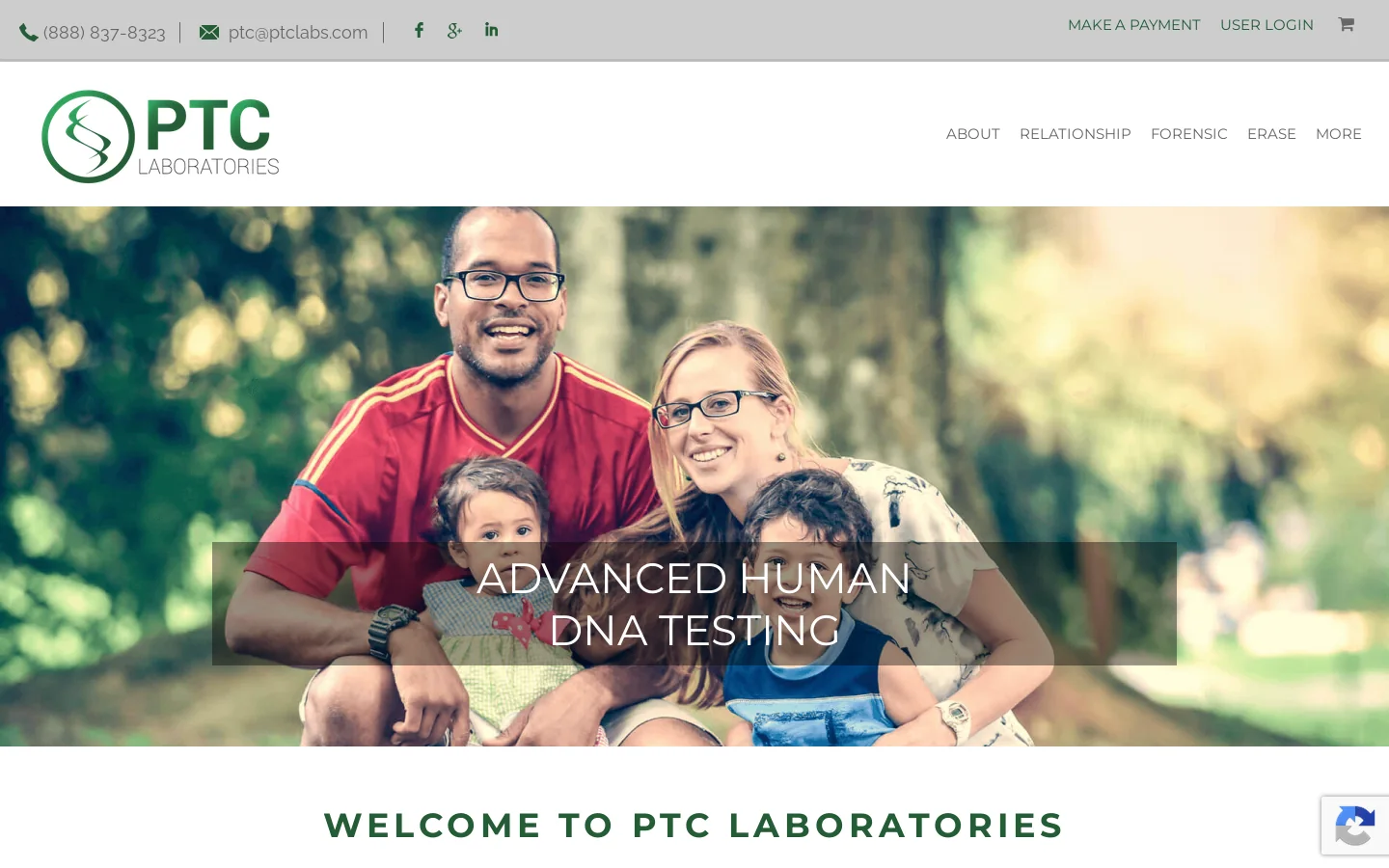 PTC Laboratories Homepage screenshot