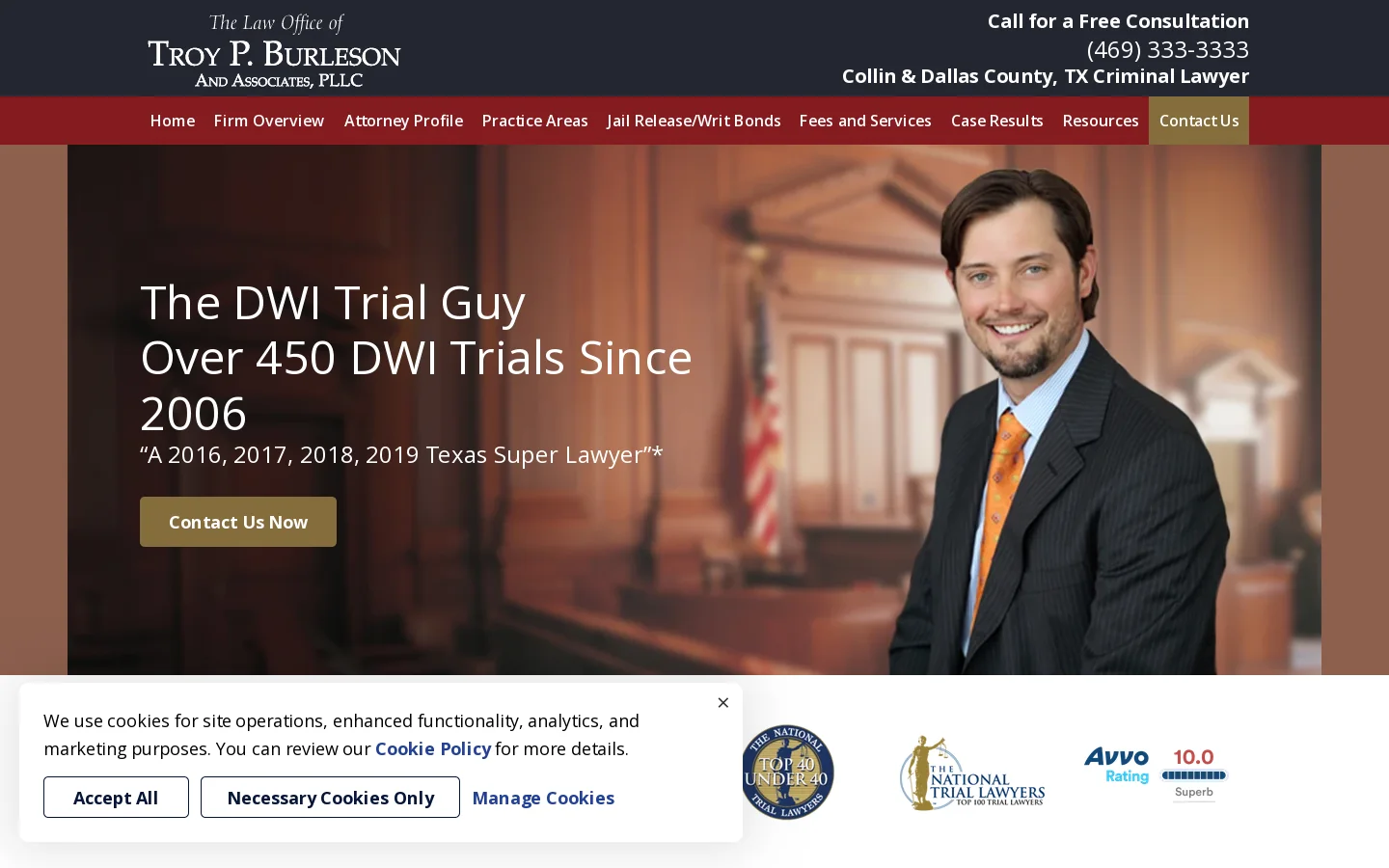 Plano Criminal Lawyer | Frisco DWI Attorney | Troy P. Burleson Homepage screenshot