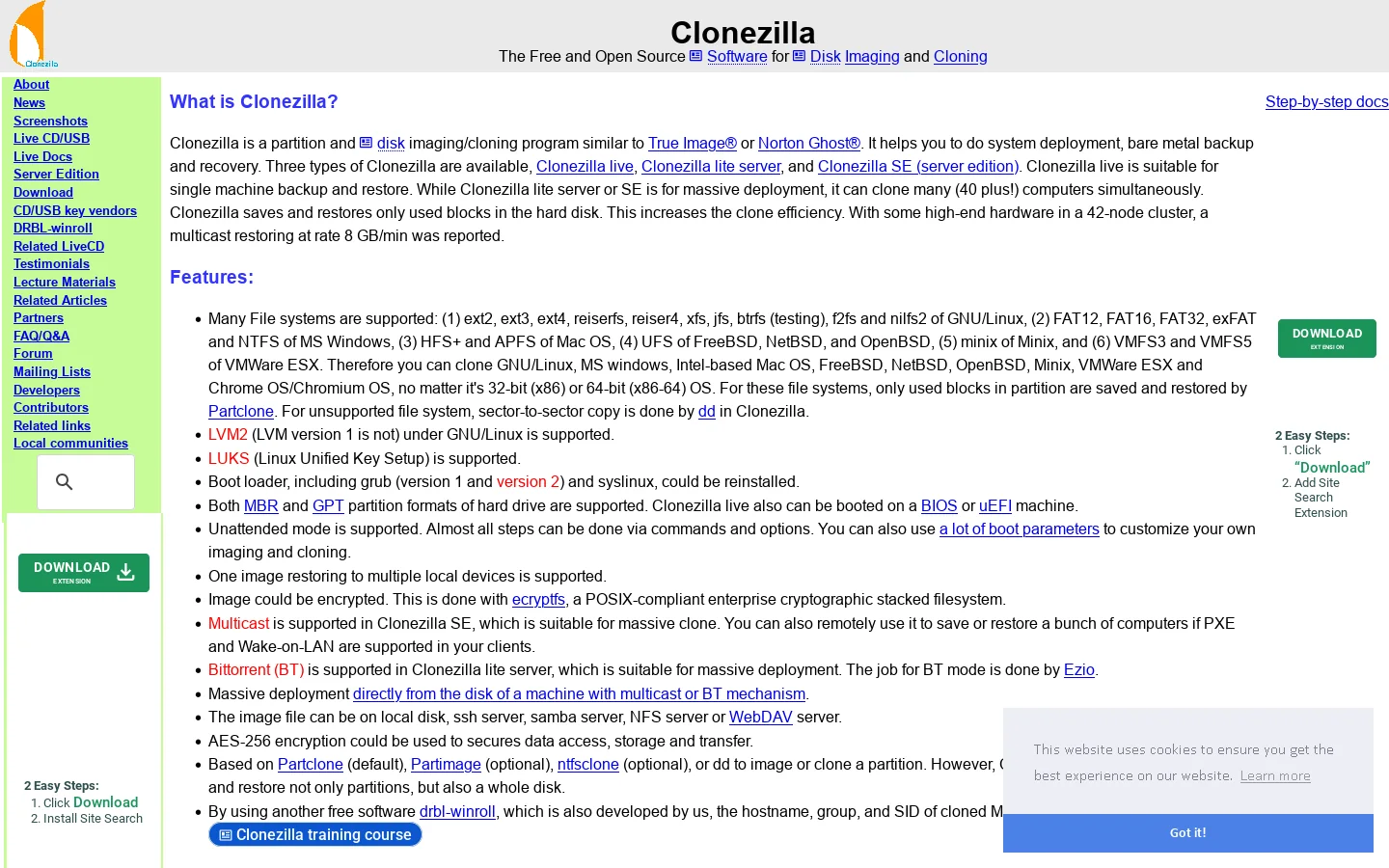 Clonezilla Homepage screenshot