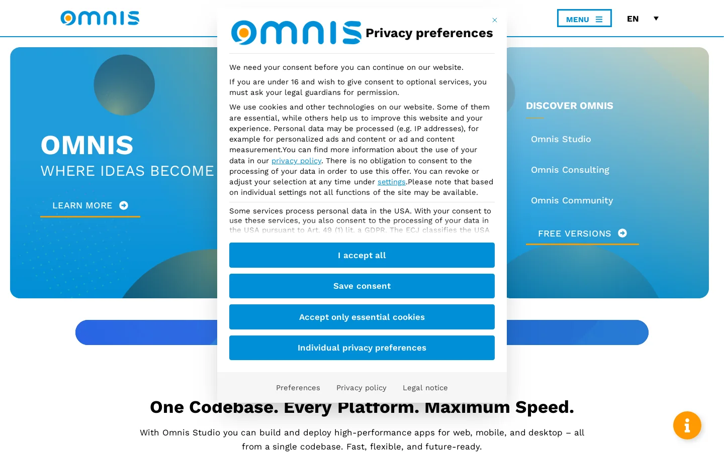 Omnis Studio Homepage screenshot